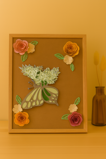 Cadre papillon & fleurs en relief – Fait main couleur aléatoire
