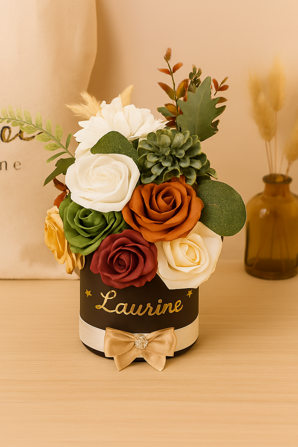 🌸 Petit pot fleuri personnalisé – Composition florale en tissu