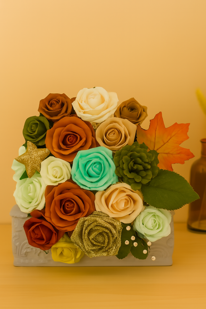 🌸 Jardinière en résine & composition florale en tissu – Création artisanale