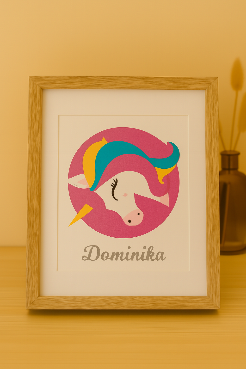 🌸 Licorne 3D personnalisée en papier cartonné – Cadre 30×30 cm couleur aléatoire